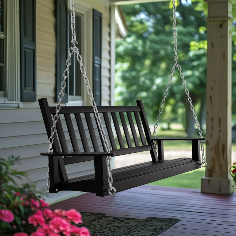 Wooden Swings Ergonomic Porch Swing Poly Slat-Back Lawn Porch