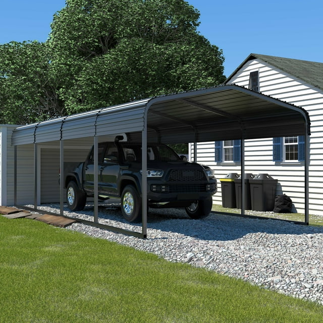 VEIKOUS 20′ x 12′ Outdoor Carport, Galvanized Metal Heavy Duty Garage Car Storage Shelter, Grey