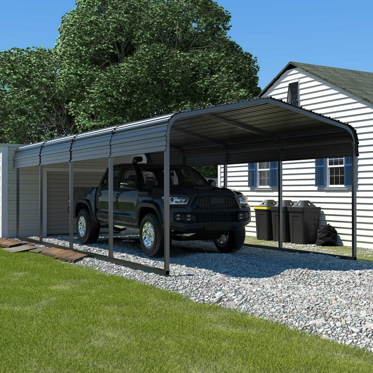 VEIKOUS 20' x 12' Outdoor Carport, Galvanized Metal Heavy Duty Garage Car Storage Shelter, Grey, Size: 12' x 20', Gray