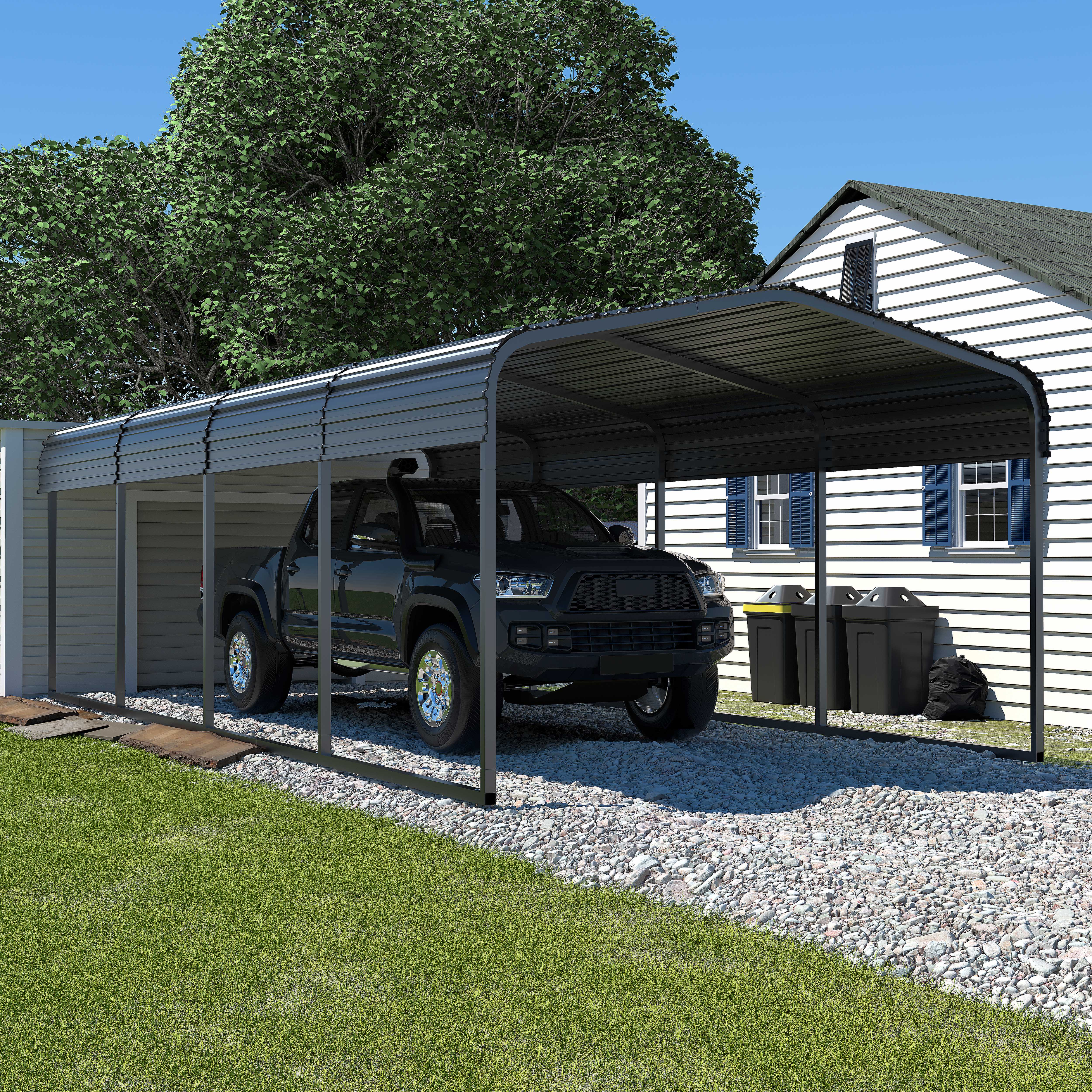 VEIKOUS 20' x 12' Outdoor Carport, Galvanized Metal Heavy Duty Garage Car Storage Shelter, Grey - image 1 of 17