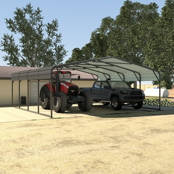 VEIKOUS 20' x 20' Metal Carport, Heavy Duty Carport with Steel Panels for Car, Boat, Truck, Gray