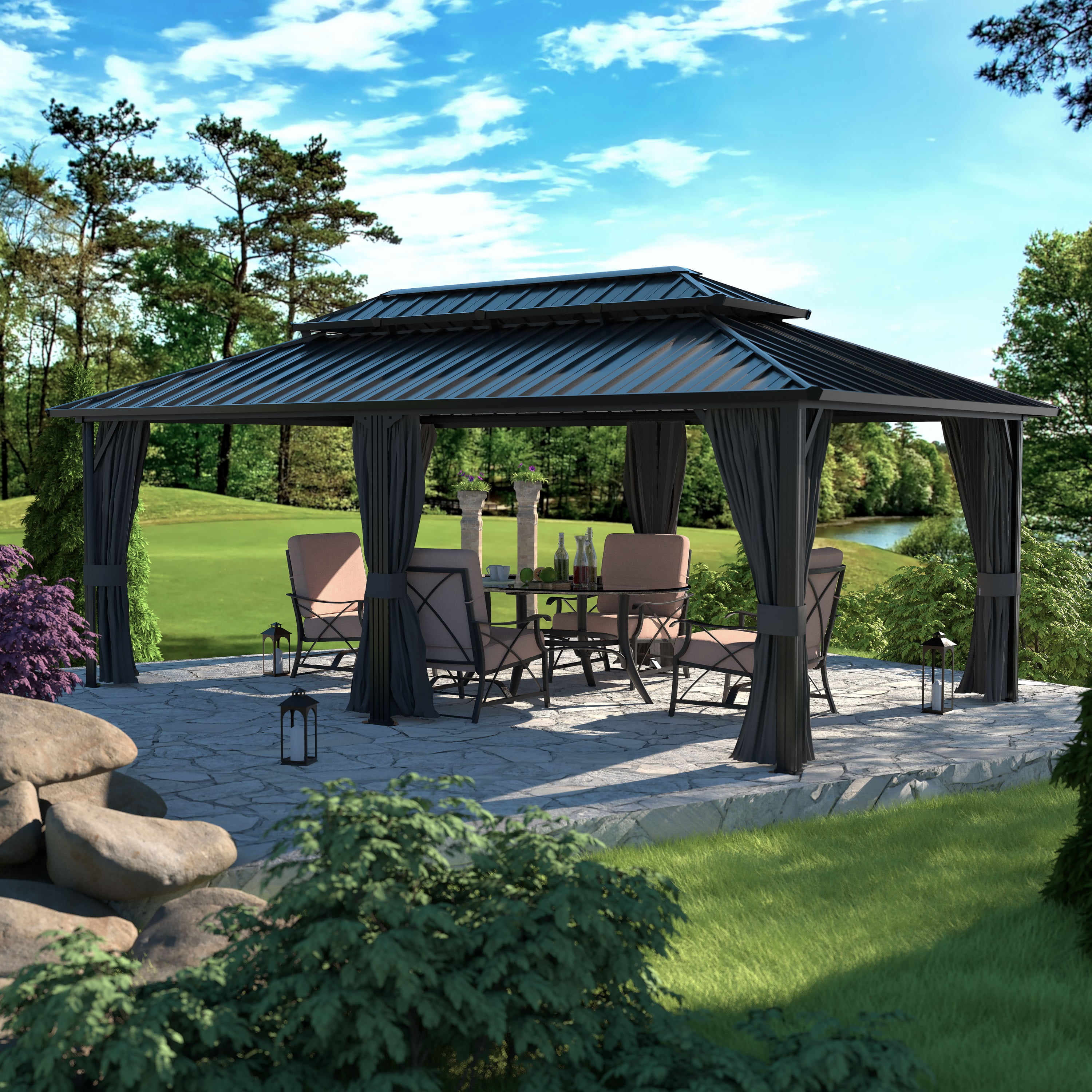 VEIKOUS 20'x12' Double Roof Hardtop Aluminum Patio Gazebo