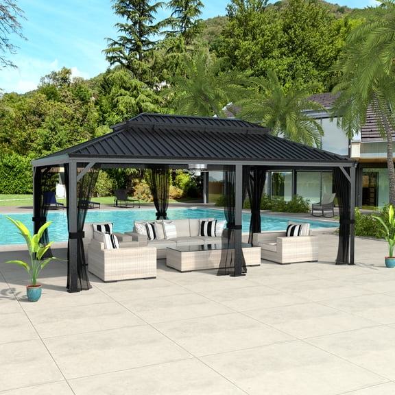 VEIKOUS 20'x12' Outdoor Hardtop Gazebo, Double Roof Metal Gazebo for Patio, Garden, Lawn, Party