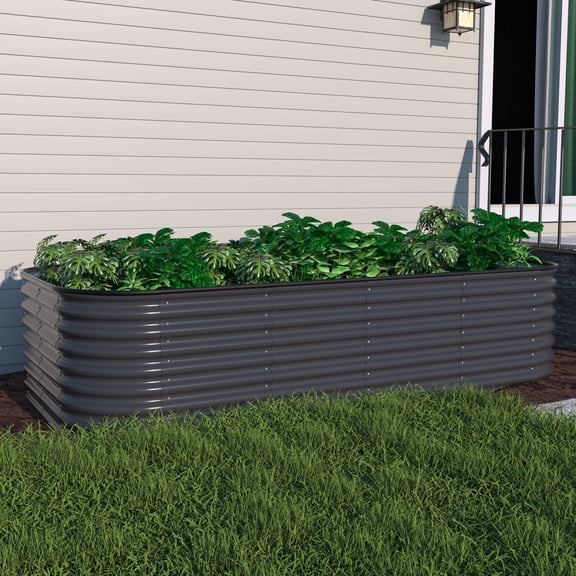 VEIKOUS 24"H Metal Raised Garden Bed, Many-in-1 Modular 8x4x2 ft Galvanized Planter Box, Gray