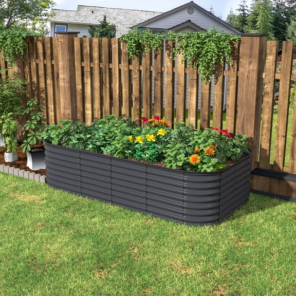 VEIKOUS 24"H Metal Raised Garden Bed, Many-in-1 Modular 8x4x2 ft Galvanized Planter Box, Gray