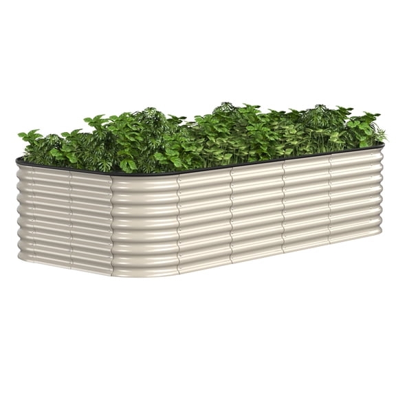 VEIKOUS 24"H Metal Raised Garden Bed, Many-in-1 Modular 8x4x2 ft Galvanized Planter Box, Ivory White