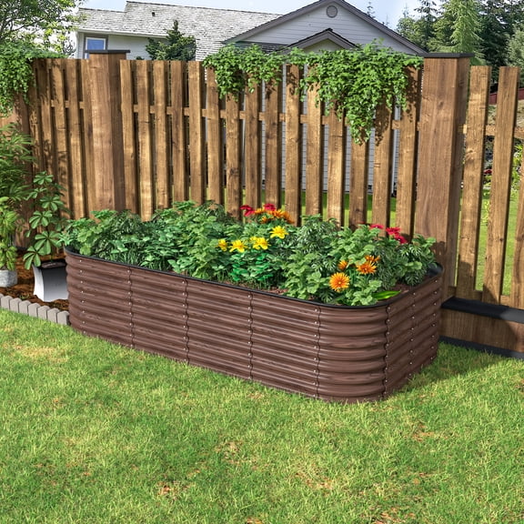 VEIKOUS 24" Outdoor Metal Raised Garden Bed, Galvanized Many-in-1 Modular Garden Planter Box for Patio and Backyard, Rustic