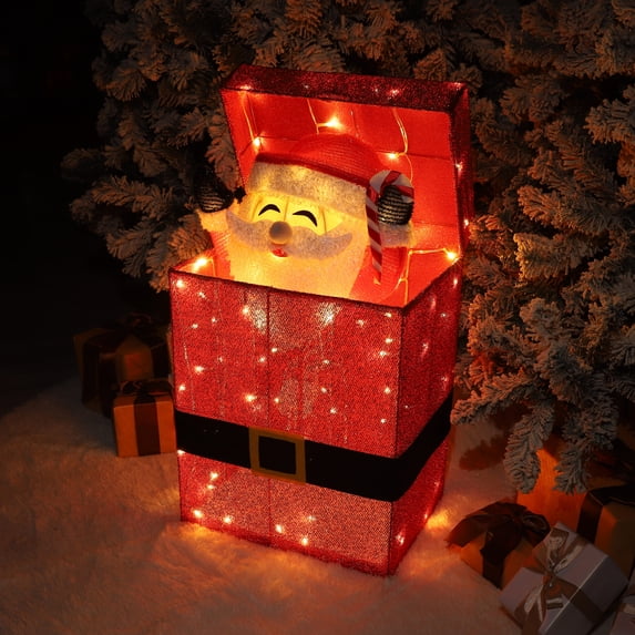 VEIKOUS Christmas Animated Santa Claus with Gift Box, Lighted Holiday Decoration W/ 100 LED Lights & Stakes
