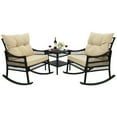 thumbnail image 1 of VEIKOUS 3-Piece Outdoor Bistro Sets with Rattan Rocking Chair and Tempered Glass Table, Cream White, 1 of 10