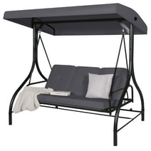 VEIKOUS 3-Seat Outdoor Porch Swing, Patio Glider Chair w/Adjustable Canopy and Cushions, Gray