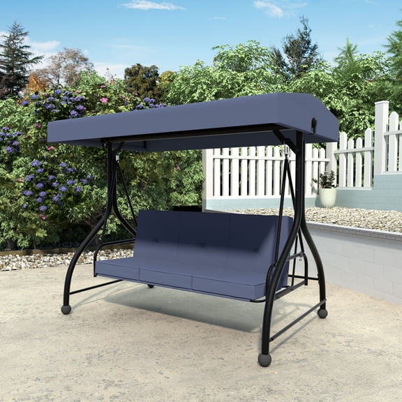 VEIKOUS 3-Seat Patio Swing w/ Adjustable Canopy – Converts to Daybed, Weather & Rust Resistant, Upgraded Cushions, Blue