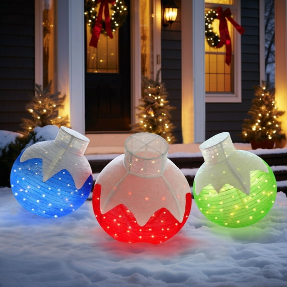 VEIKOUS Pre-lit Christmas Tri Color Pop-up Ball Decor Set w/Base for Holiday Yard Garden Lawn
