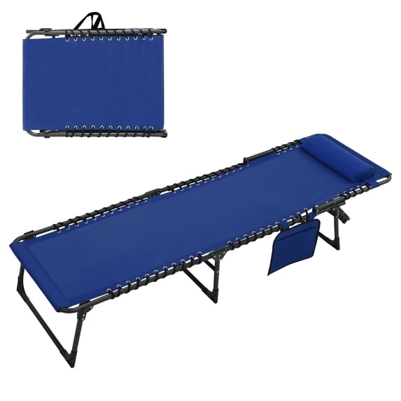 VEIKOUS 4-Fold Patio Chaise Lounge Chair for Outdoor with Detachable Pocket and Pillow, Blue