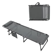 VEIKOUS 4-Fold Outdoor Chaise Lounge Chair for Patio with Detachable Pocket and Pillow, Gray