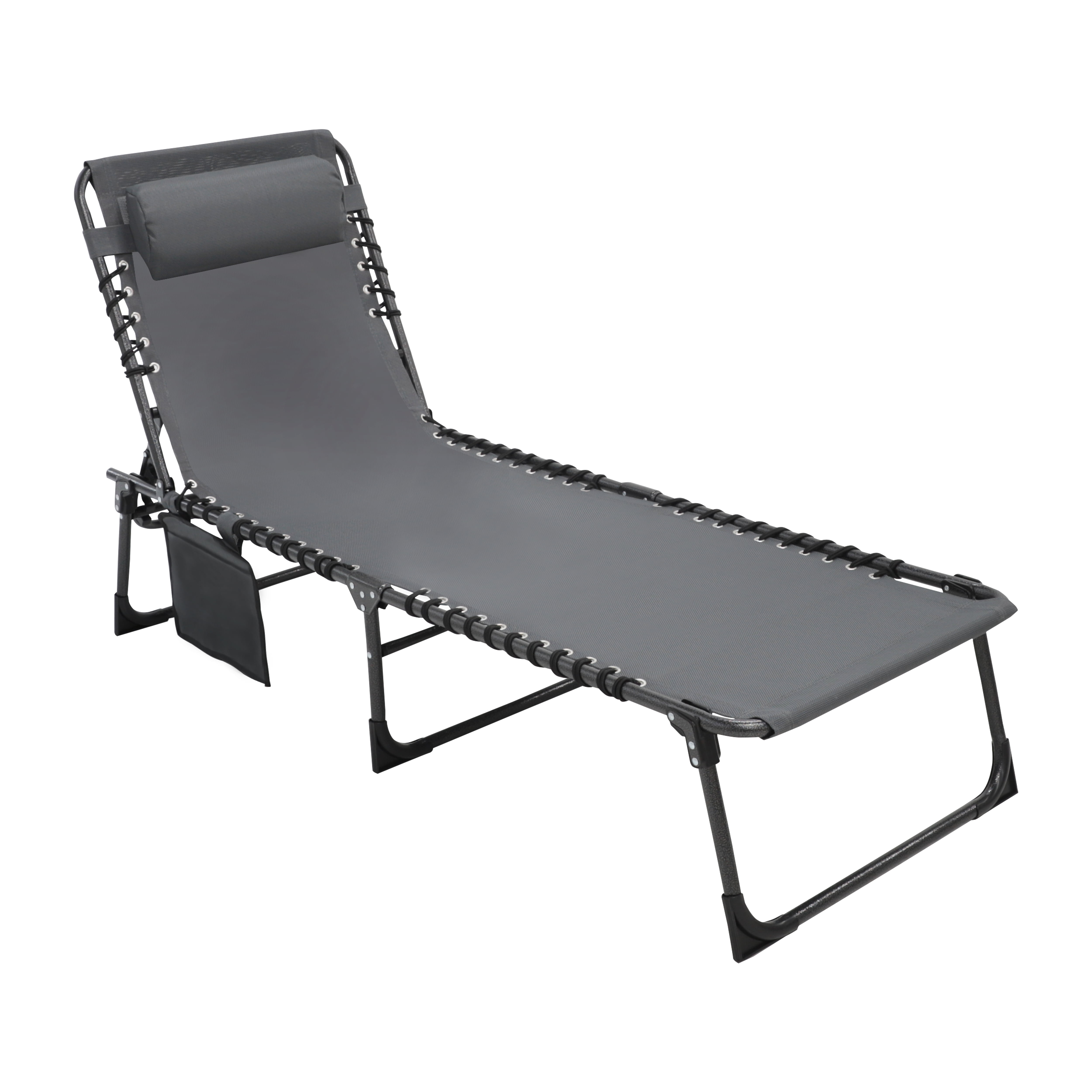 VEIKOUS Outdoor 4-Fold Lounge Chair for Patio with Detachable Pocket Pillow Grey