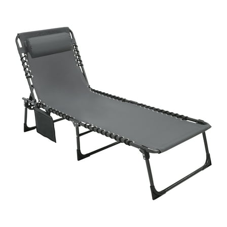 VEIKOUS  4-Fold Outdoor Chaise Lounge Chair for Patio with Detachable Pocket and Pillow, Grey