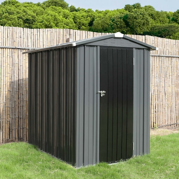 VEIKOUS 4'x 6' Outdoor Storage Shed, Galvanized Steel Tool Shed W/Lockable Door and Vents, Gray