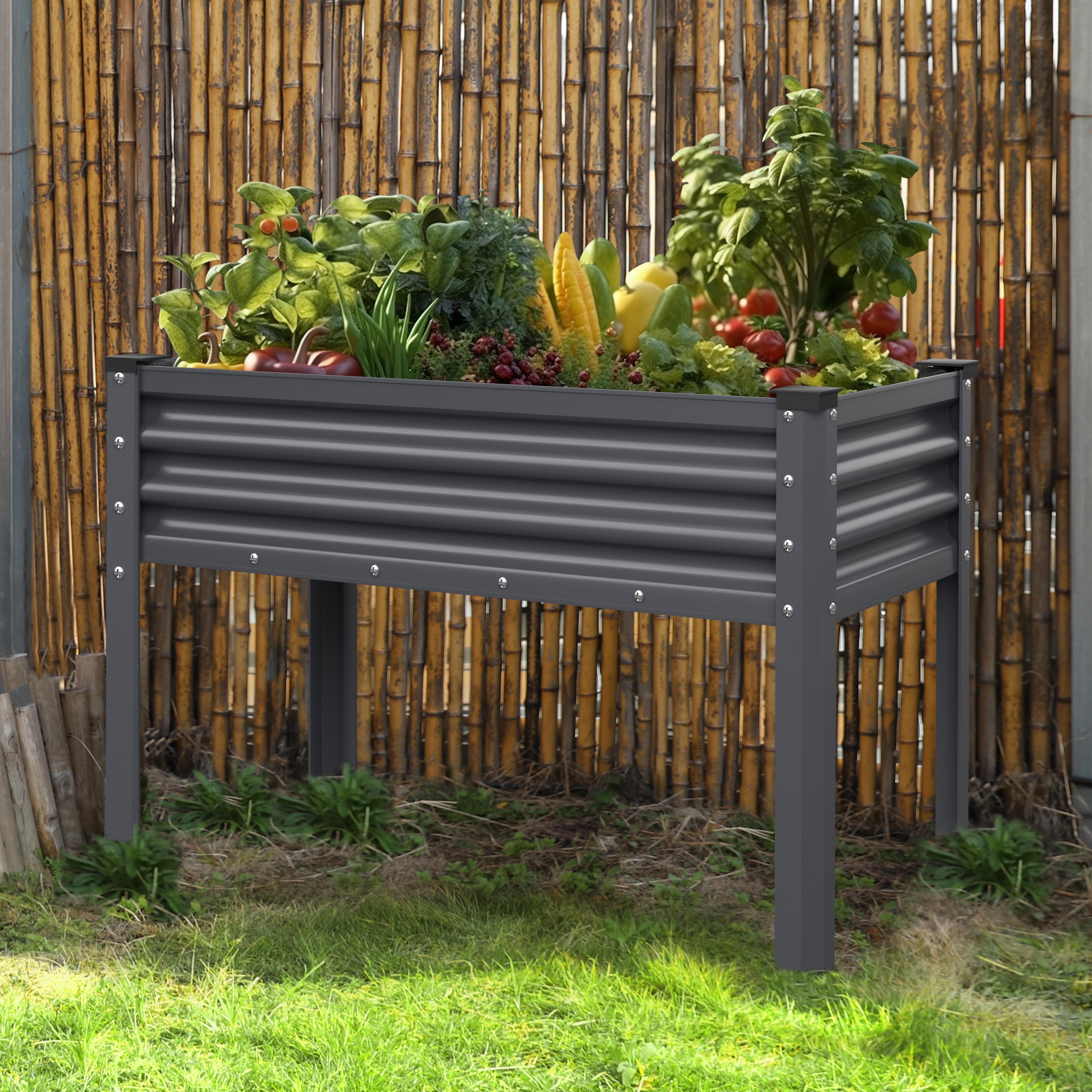 VEIKOUS 48"L×23"W×32"H Galvanized Steel Raised Garden Bed W/Drainage, Liner & Corner Protectors , Gray