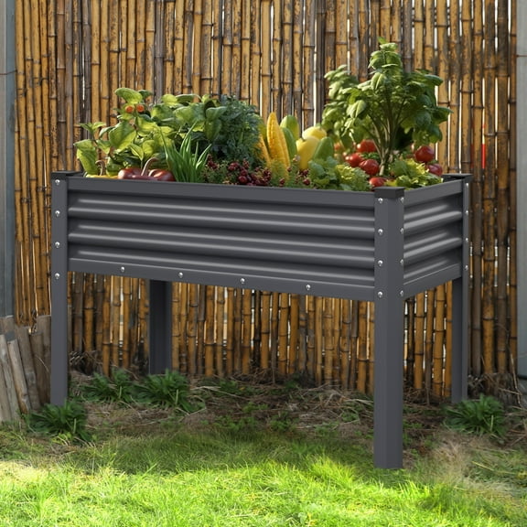 VEIKOUS 48"L×23"W×32"H Galvanized Steel Raised Garden Bed W/Drainage, Liner & Corner Protectors , Gray