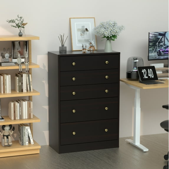 VEIKOUS 5-Drawer Dresser Chest Oversized for Bedroom Storage, Espresso Brown