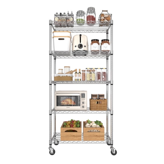 VEIKOUS 5-Tier Heavy Duty Storage Shelving Unit with Lockable Wheels, 72''x36''x18'' Adjustable Metal Wire Shelf Rack, NSF Certified, Utility Organizer for Kitchen, Pantry, Chrome