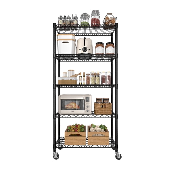 VEIKOUS 5-Tier Heavy Duty Wire Shelving Unit with Wheels, 72''x36''x18'' NSF Certified, Adjustable Storage Rack for Kitchen, Garage, Pantry