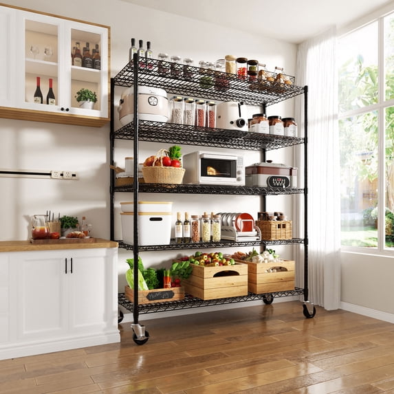 VEIKOUS 5-Tier Shelving Unit with Wheels, 3000 LBS Heavy Duty NSF-Certified Wire Storage Rack with Adjustable Shelves, Anti-Tip System, Metal Wire Shelf for Kitchen, Garage, Warehouse, Commercial Use