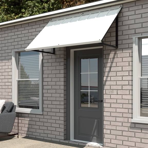 VEIKOUS 56"L x 24"D Metal Awning, Heavy Duty Outdoor AC Unit Cover & EV Charger Shelter, Wall Mount Porch Canopy for Door & Window, White