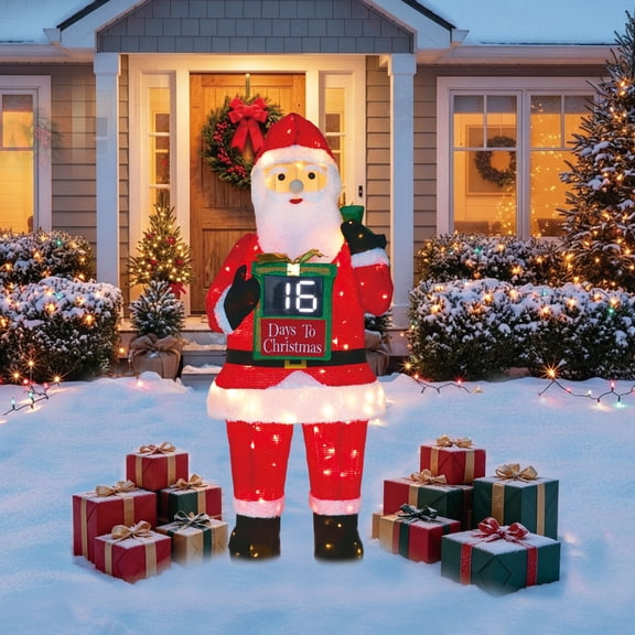 VEIKOUS 5FT Lighted Christmas Countdown Santa Outdoor Indoor Decoration, 145 Warm White LED Lights, Pre-lit Santa Claus W/Remote Control 0-60 Days Digital Countdown Display