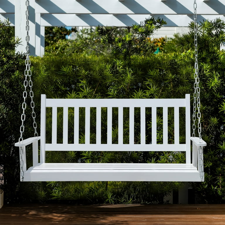 VEIKOUS 5FT Outdoor Hanging Porch Swing Bench with Chains for Garden and Backyard White
