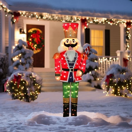 VEIKOUS 5ft Christmas 3D Nutcracker Soldier Decoration, Indoor & Outdoor Decoration W/ Ground Stakes and Candy Cane for Holiday