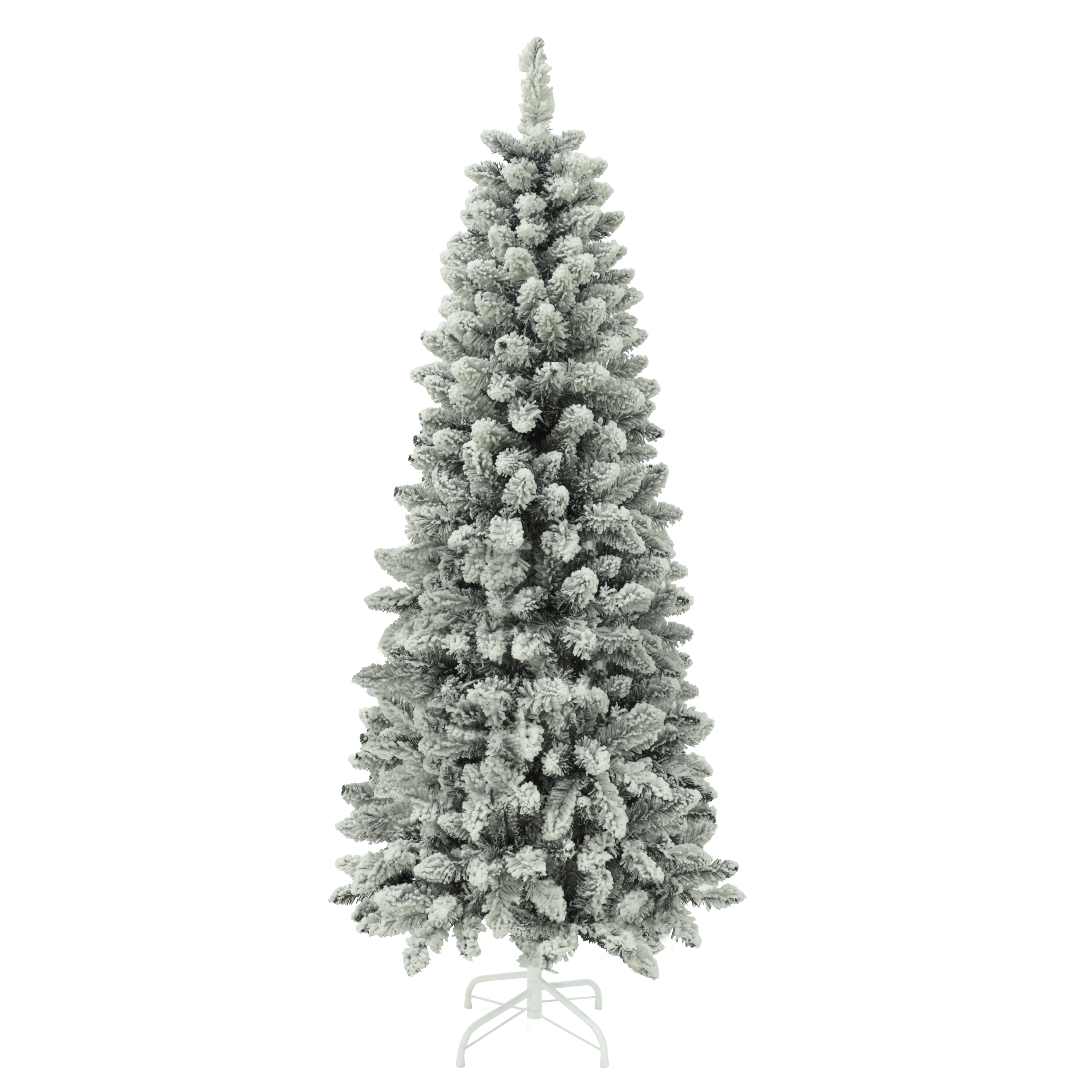 VEIKOUS 5ft PreLit Artificial Pencil Christmas Tree, Snow Flocked with