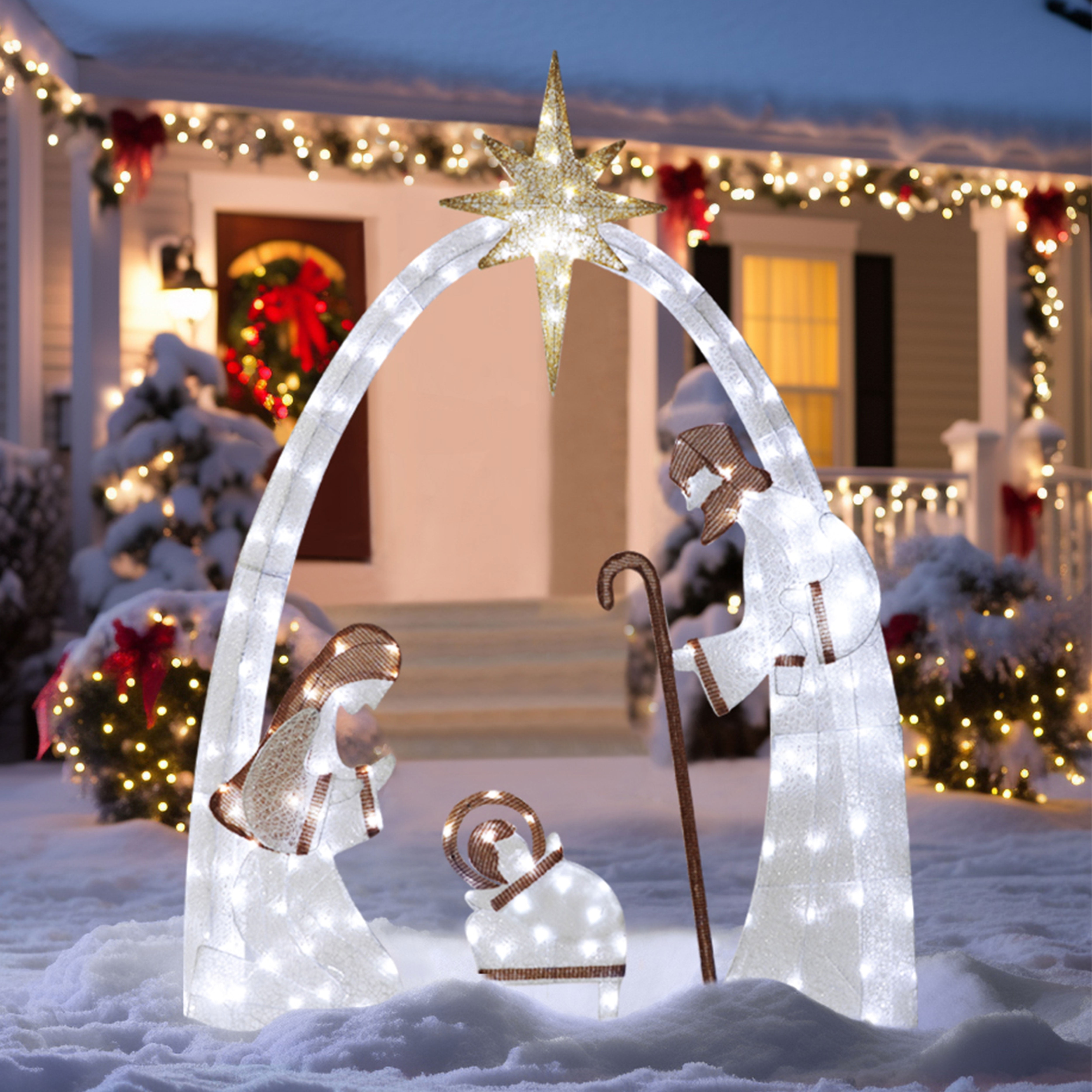 VEIKOUS 5ft Lighted Nativity Scene Christmas Decor Outdoor w/ 150 LED ...