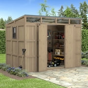 VEIKOUS 6 10 Outdoor Cedar Wood Storage Shed, Weatherproof Tool Organizer with Lockable Double Doors & PC Translucent Roof