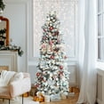 thumbnail image 1 of VEIKOUS 6.5ft Slim Christmas Tree, Pre-Lit Snow Flocked Pencil Tree W/ 200 Lights & Stand for Holiday Decor, Green, 1 of 10