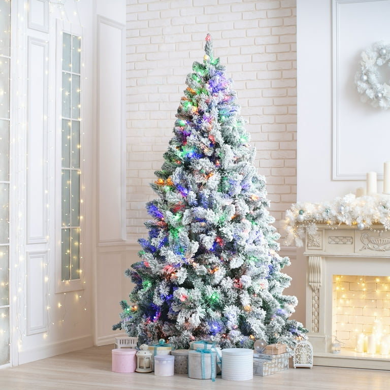 Flocked multi colored christmas tree deals