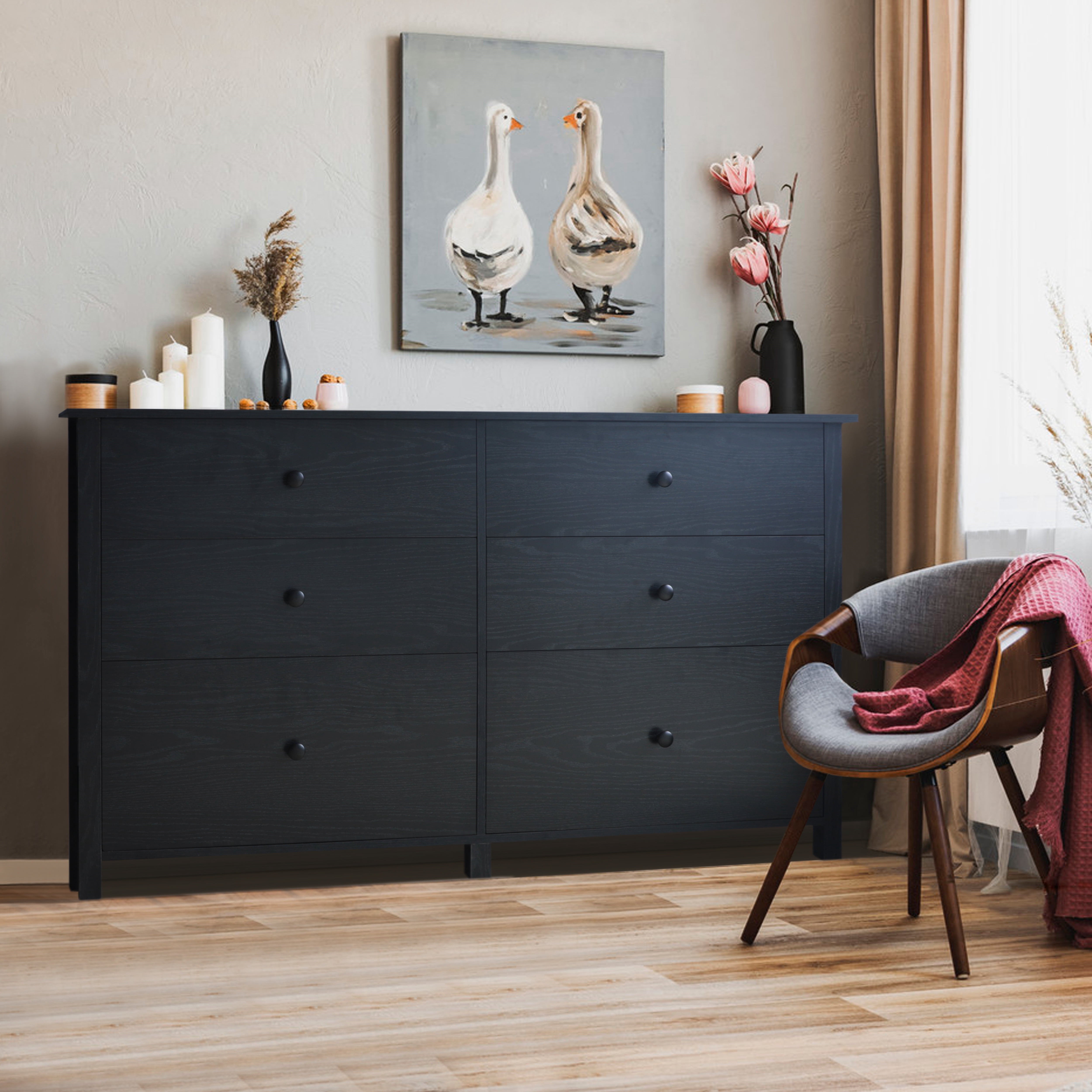VEIKOUS 6 Drawer Dresser Chest for Bedroom, Storage Chest of Drawers ...
