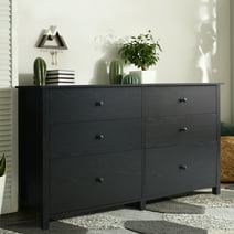 VEIKOUS 6 Drawer Dresser with Metal Knob, Chest of Drawers for Bedroom Storage, Black
