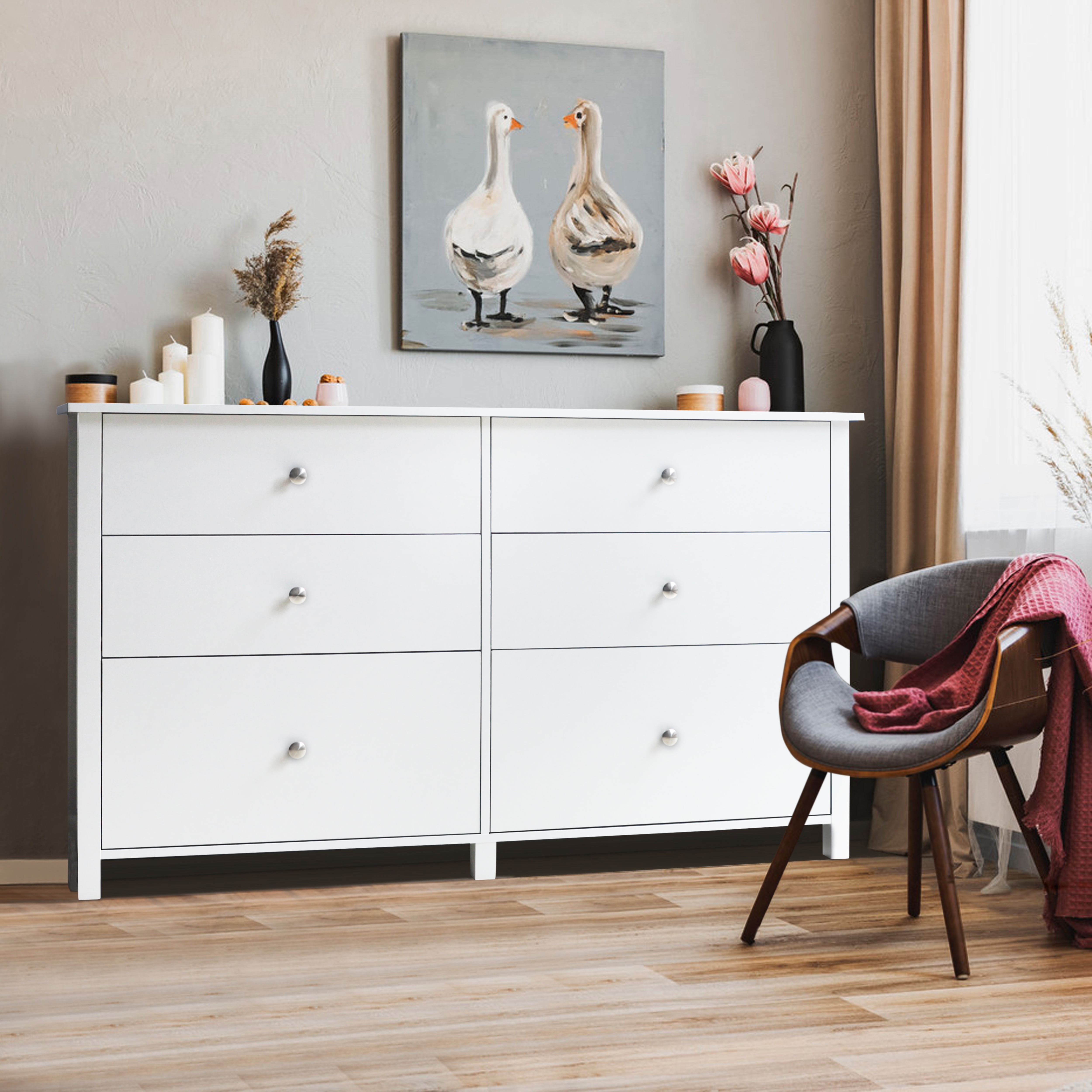 VEIKOUS 6 Drawer Dresser with Metal Knob, Chest of Drawers