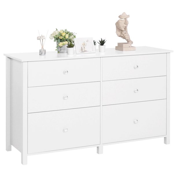 VEIKOUS 6 Drawer Dresser with Metal Knob, Chest of Drawers for Bedroom Storage, White