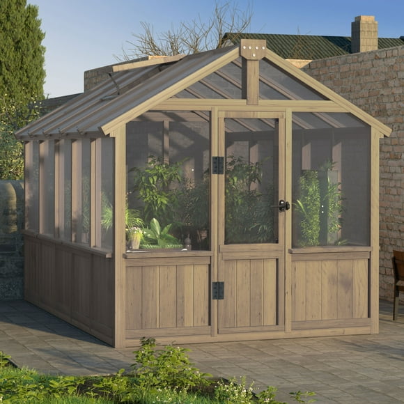 VEIKOUS 10 x 6ft Outdoor Wood Walk-in Greenhouse W/ Adjustable Roof Vent and Lockable Door for Garden, Backyard
