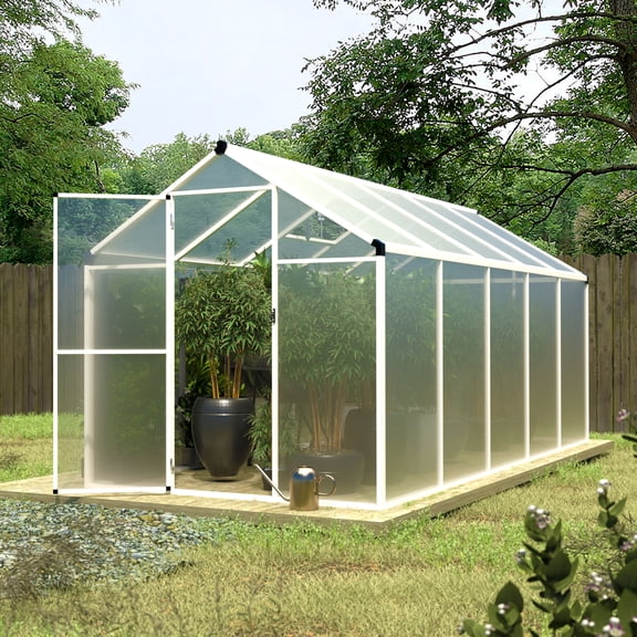 VEIKOUS 6' x 10' Walk-in Greenhouse W/  Aluminum Frame, Lockable Sliding Door, Weatherproof for Outdoor, White