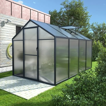 VEIKOUS 6' x 8' Greenhouse for Outdoor Heavy Duty Polycarbonate Garden Plants Greenhouse Kit W/ Aluminum Frame, Lockable Door and Window, Grey