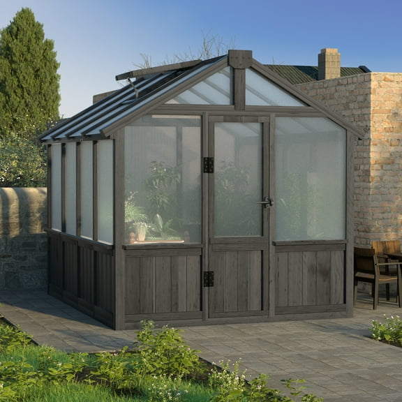 VEIKOUS 6 x 8ft Outdoor Walk-in Wood Greenhouse W/ Polycarbonate Panels, Adjustable Roof Vents & Lockable Door, Black