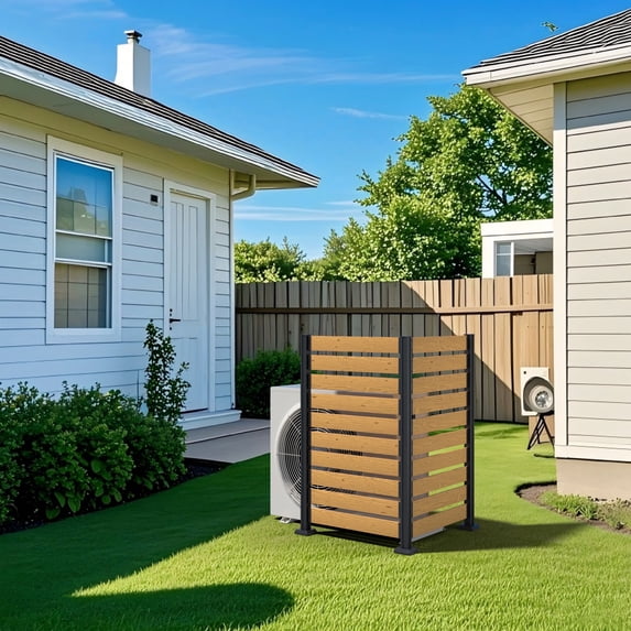 VEIKOUS 60"H x 78"W Freestanding Privacy Screen, Outdoor Divider Privacy Wall for Pool, Garden, AC Unit & Trash Hide, No-Dig Wood & Aluminum Design, 2 Pack