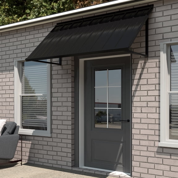 VEIKOUS 63"W x 24"D Heavy Duty Metal Awning, Wall Mount Canopy for Front Door, Windows, Outdoor EV Charger, Black