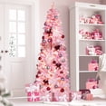 thumbnail image 1 of VEIKOUS 6ft Pre-Lit Christmas Slim Pencil Tree for Holiday Decor w/ 200 Lights and 600 Tips, Pink, 1 of 10