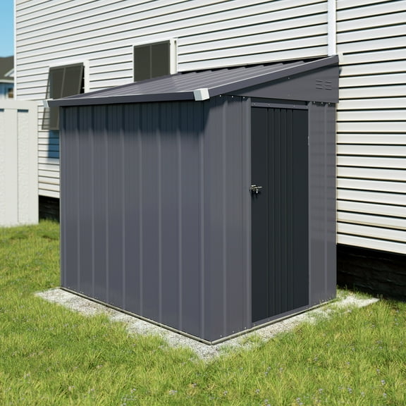 VEIKOUS 6ft x 4 ft Lean-to Storage Shed, Utility Tool Patio Storage House 24 sq ft w/Lockable Door for Backyard & Garden, Grey
