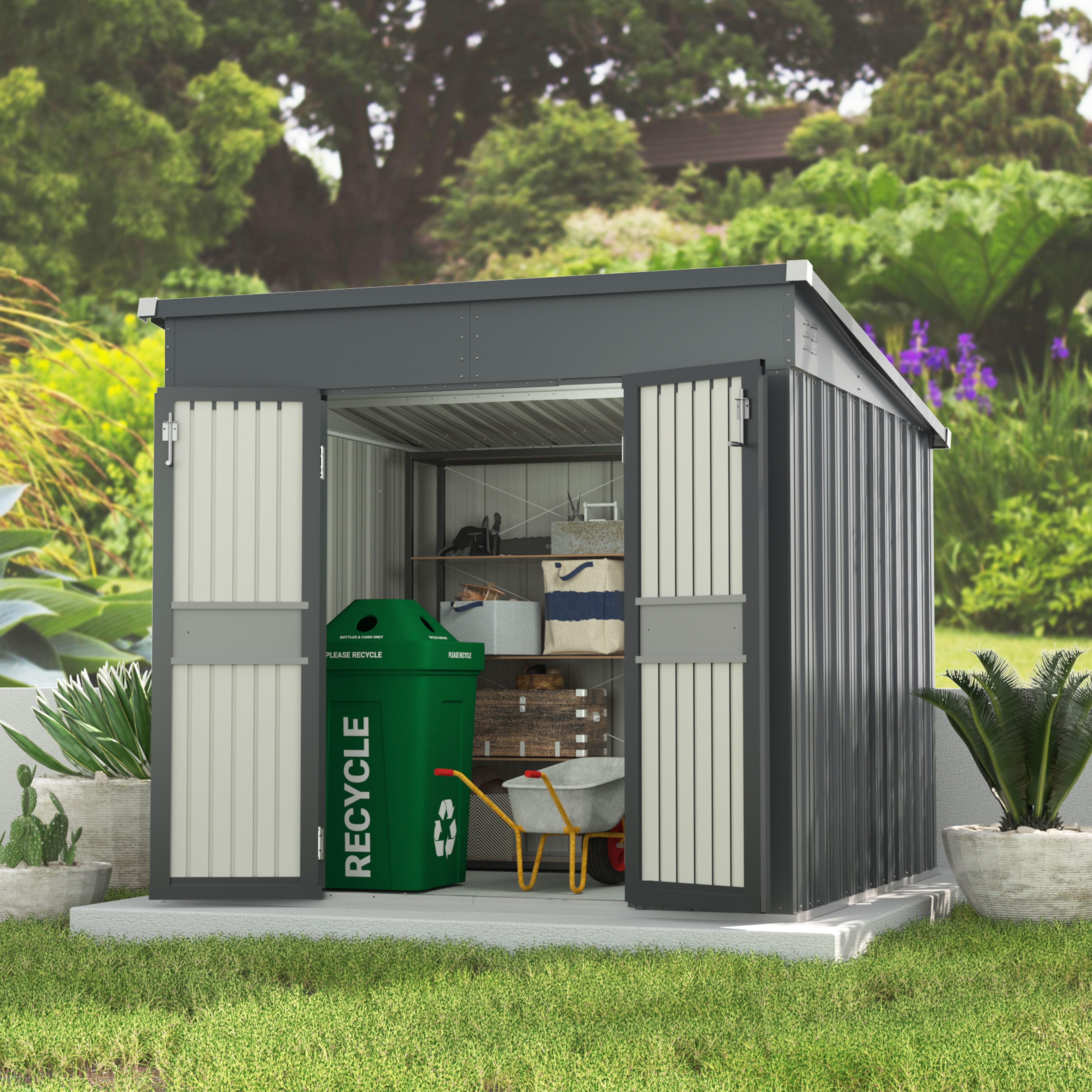 VEIKOUS 8' x 7' Outdoor Storage Shed, Heavy Duty Galvanized Steel Tool Shed w/ Lockable Doors and Vents