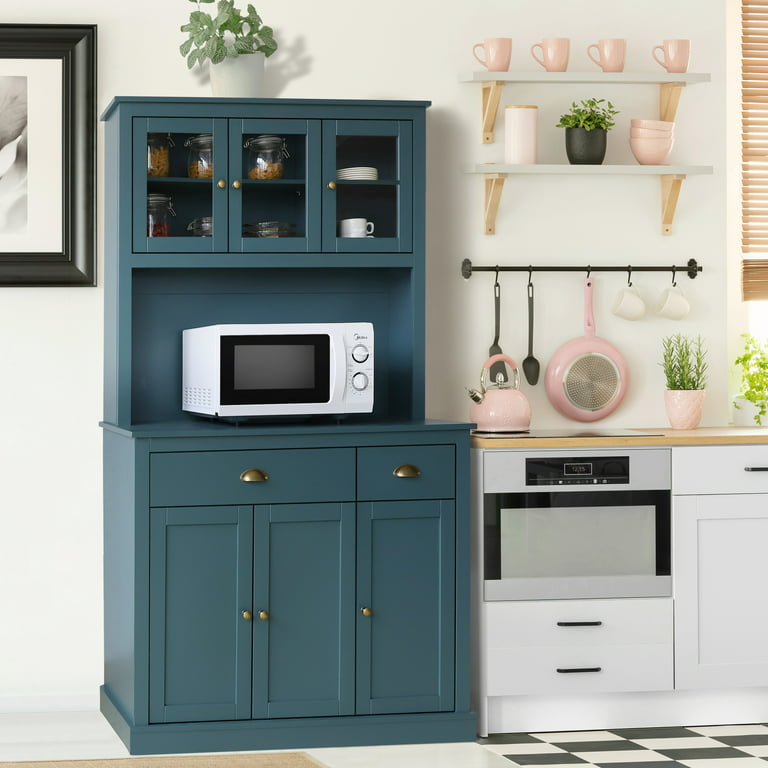 Homfa Microwave Cabinet with Hutch, Kitchen Pantry Cabinet